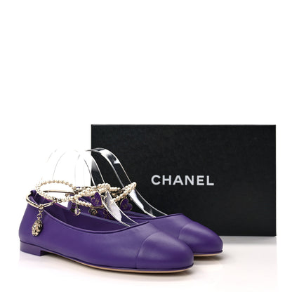 Chanel Lambskin Calfskin Cap Toe Ankle Chain Ballerina Flats 37.5 Purple 10 of 10