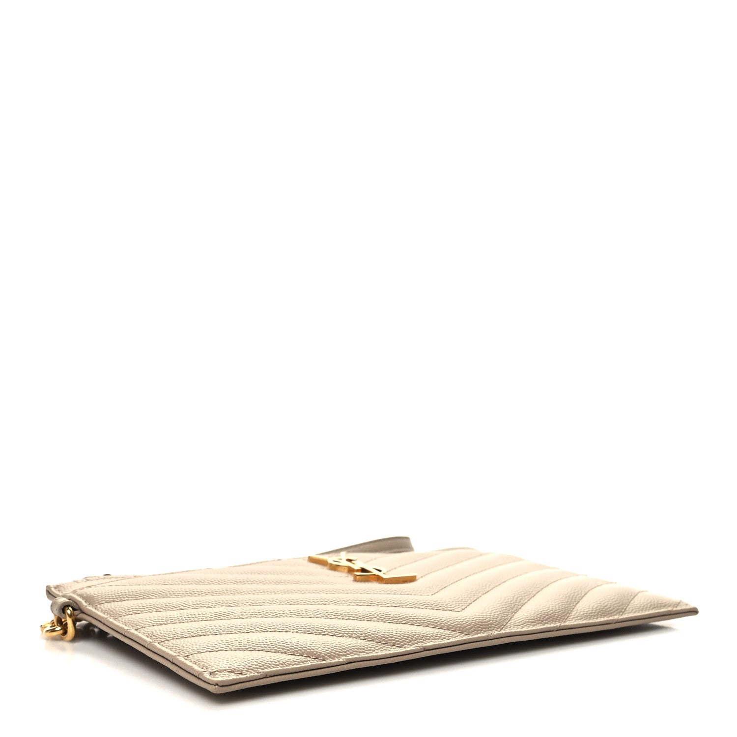 Saint Laurent Grain De Poudre Chevron Monogram Large Bill Pouch Cork 4 of 10