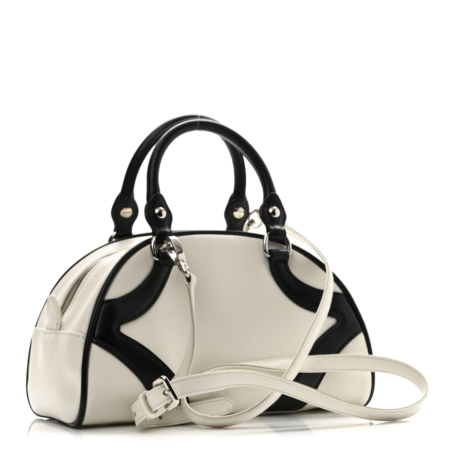 Prada Soft Calfskin Bowling Crossbody Bag White Black 3 of 9