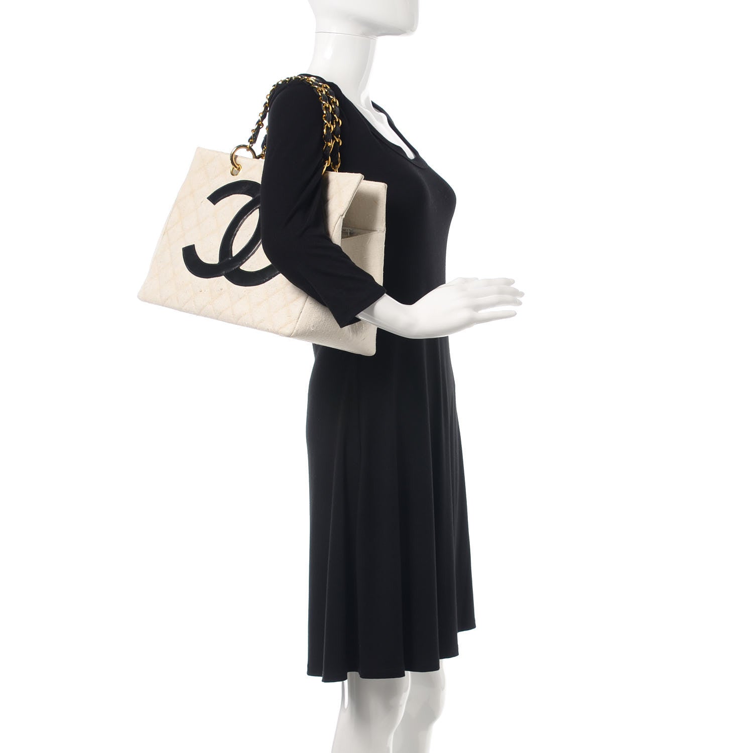 Chanel Linen Quilted CC Shopping Tote Beige 2 of 21
