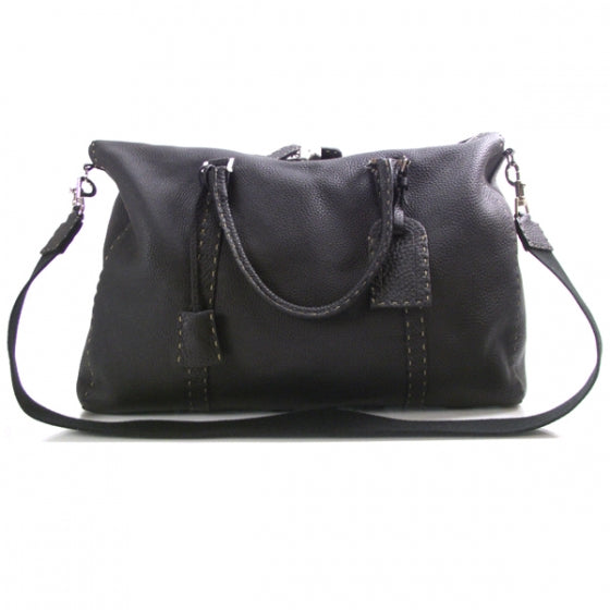 Calfskin Romano Selleria Boston Travel Bag Black
