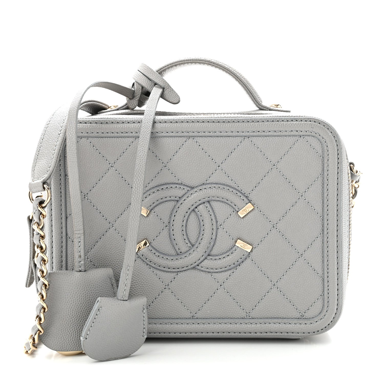 Chanel Caviar Quilted Small CC Filigree Vanity Case Grey 1 of 10