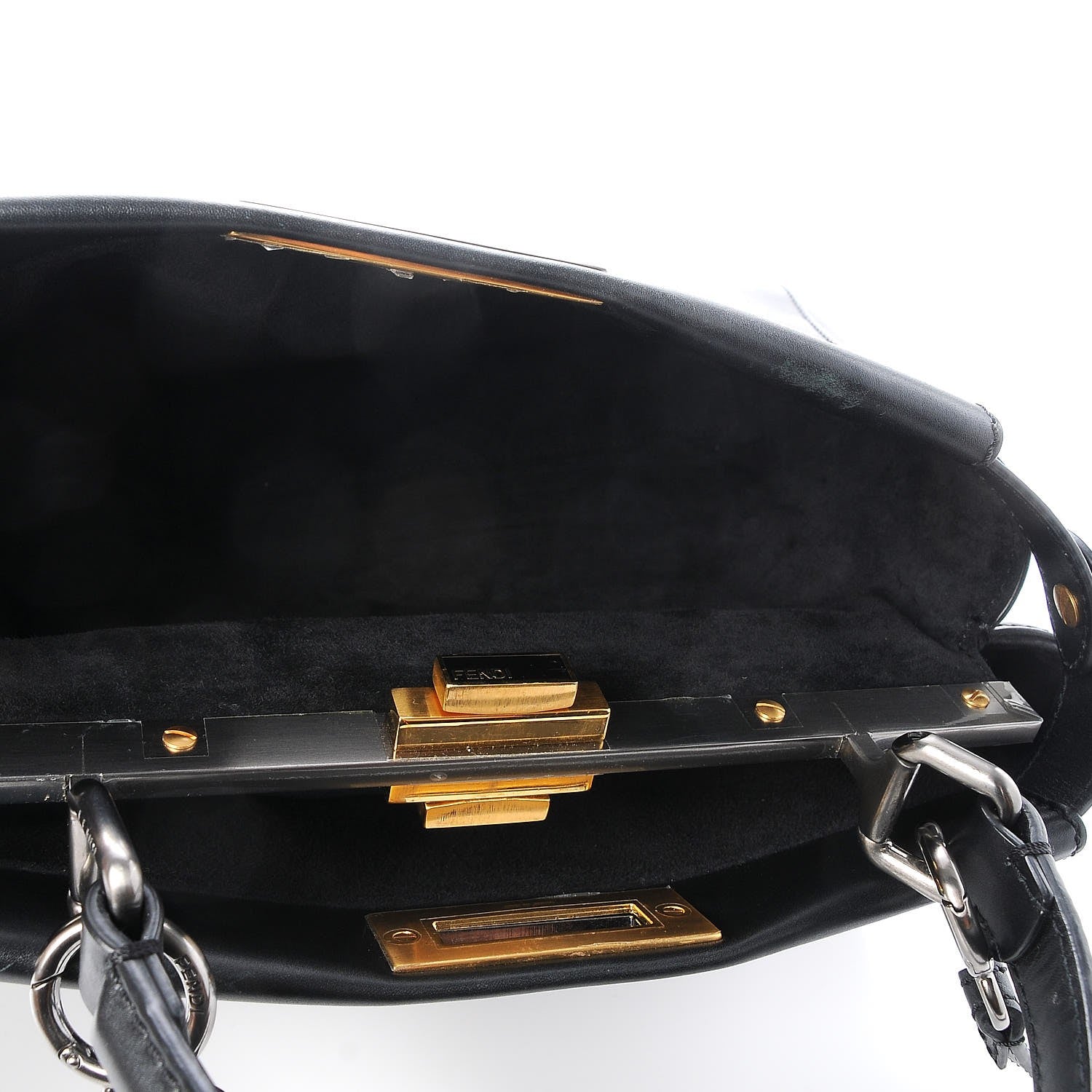 Fendi Vitello Suede Medium Peekaboo Iconic Satchel Black 6 of 7