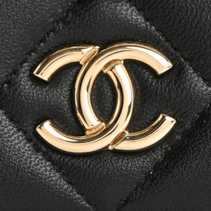 Chanel Lambskin Quilted Pearl Top Handle Clutch With Chain Black 9 of 12