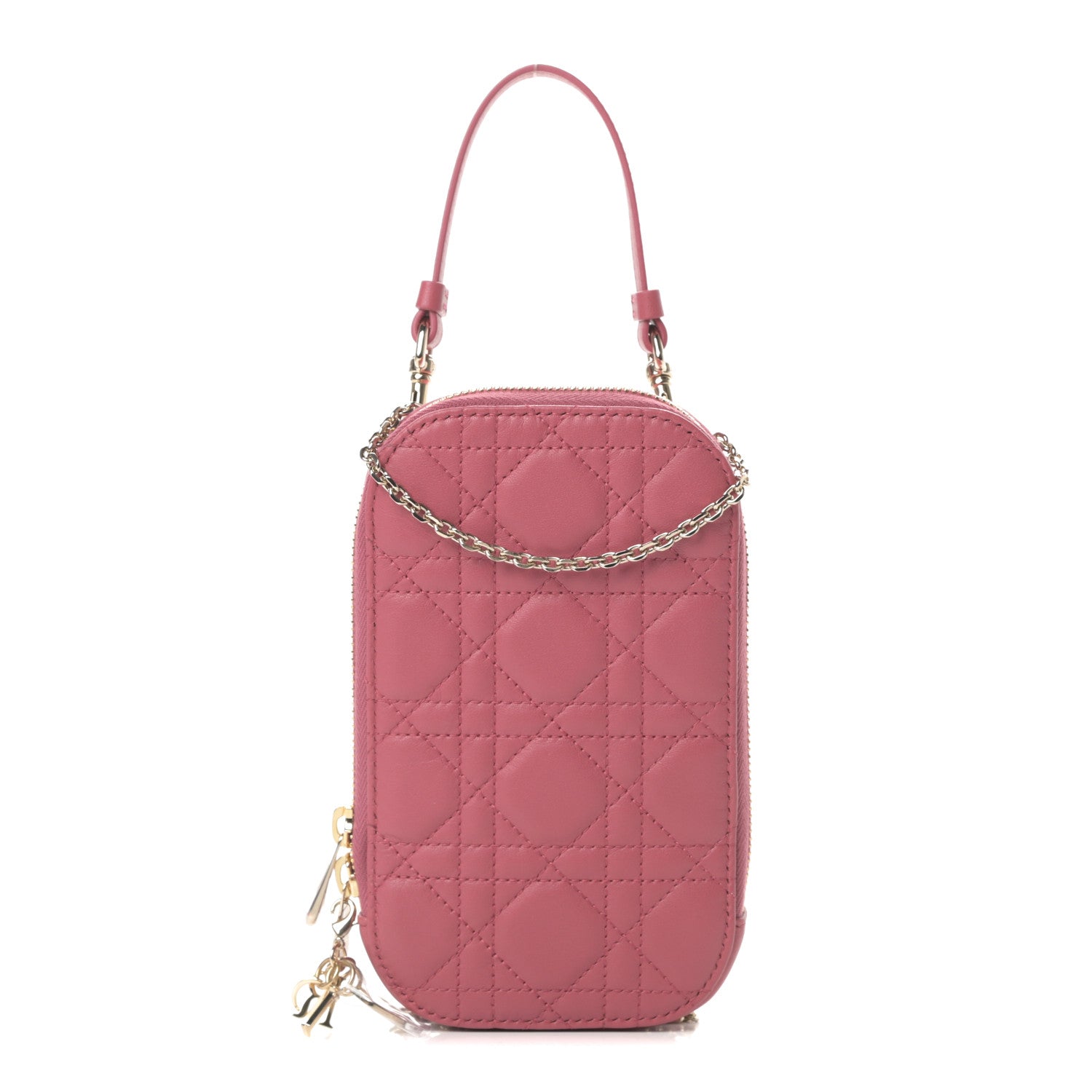Christian Dior Lambskin Cannage Lady Dior Phone Holder Strawberry Pink 1 of 11