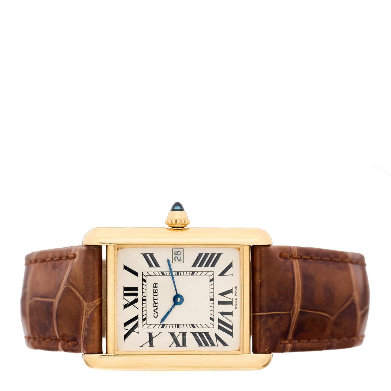 Cartier 18K Yellow Gold Alligator 26mm Tank Louis Quartz Watch Brown 2 of 4