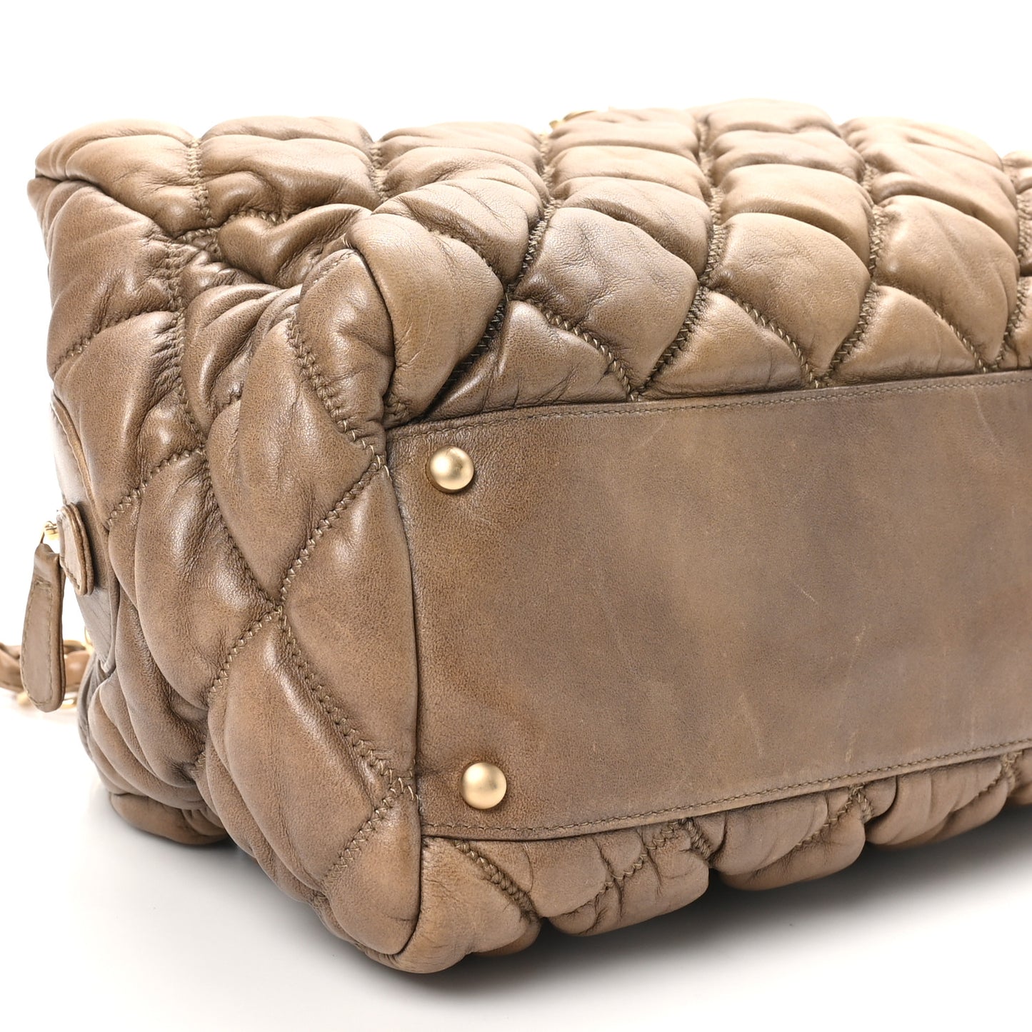 Lambskin Bubble Quilt Bowler Dark Beige