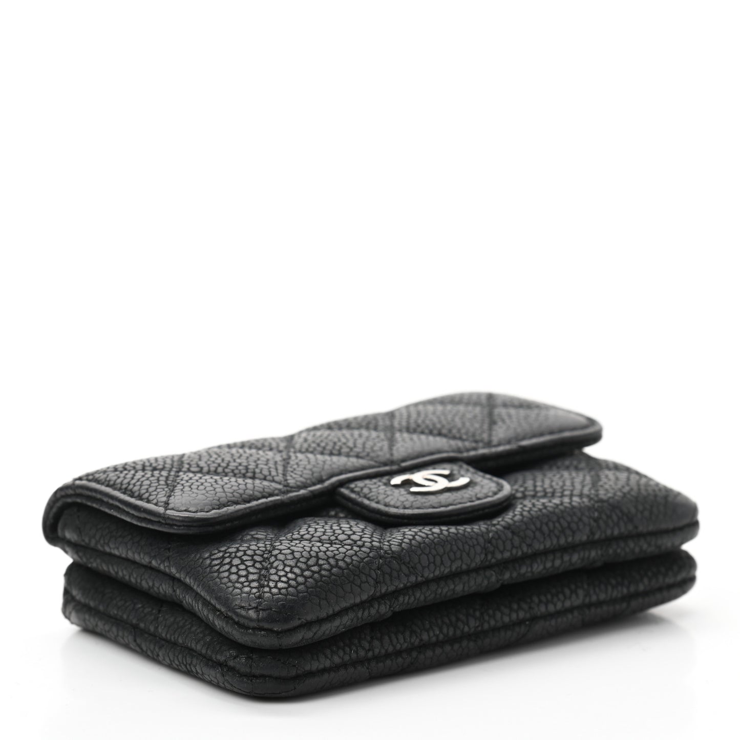 Iridescent Caviar Quilted Coin Purse Black