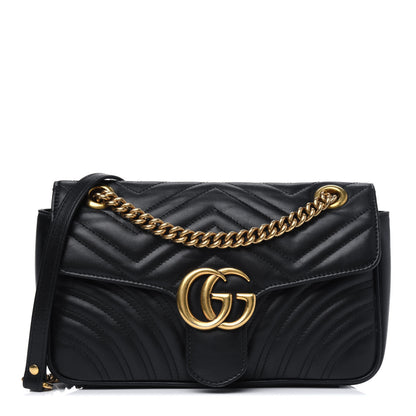 Gucci Calfskin Matelasse Small GG Marmont Shoulder Bag Black 1 of 5