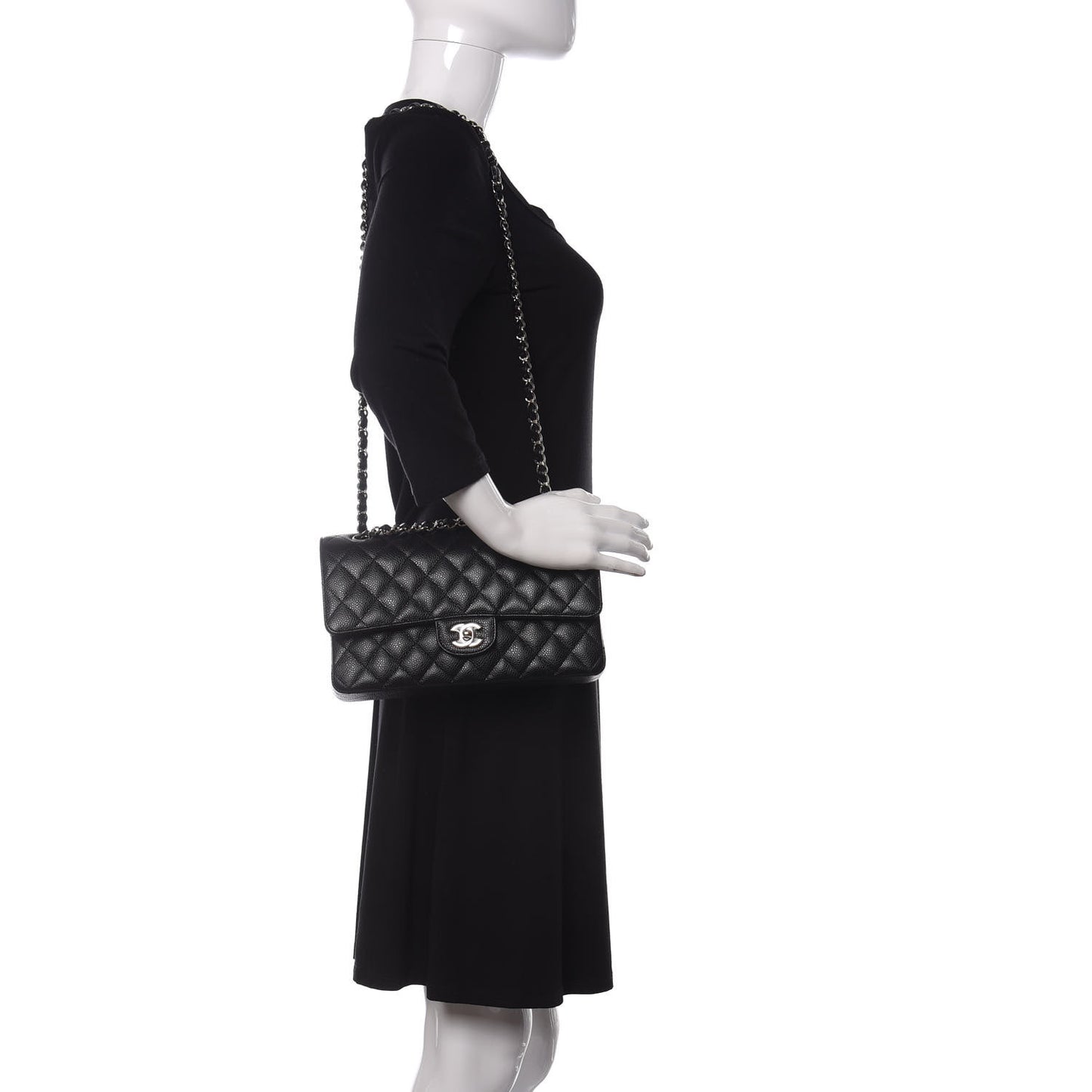 Caviar Quilted Medium Double Flap Black