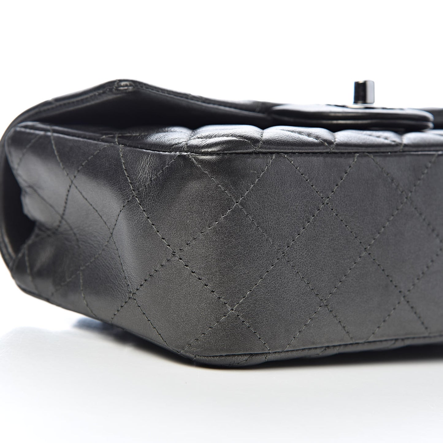 Metallic Calfskin Quilted Mini Rectangular Flap Charcoal Grey
