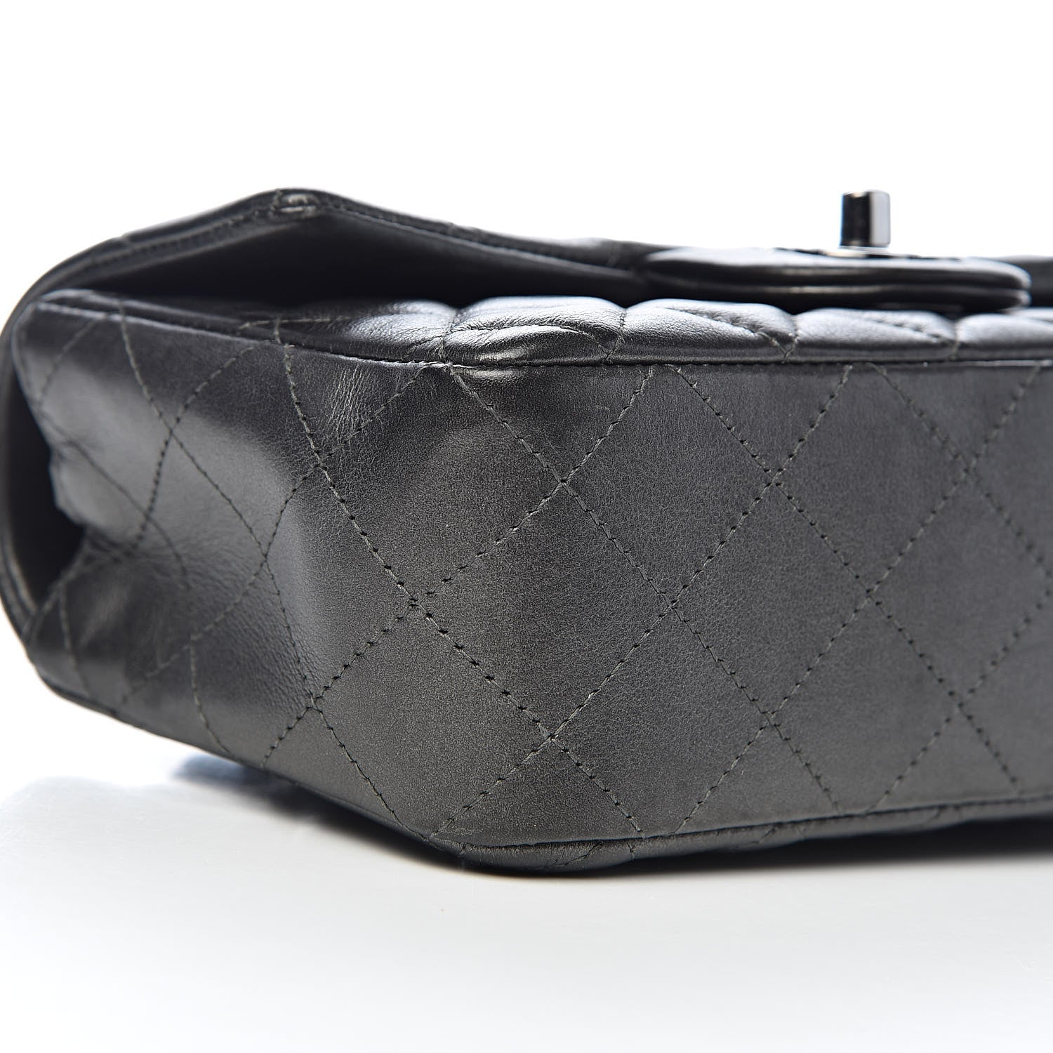 Chanel Metallic Calfskin Quilted Mini Rectangular Flap Charcoal Grey 10 of 13