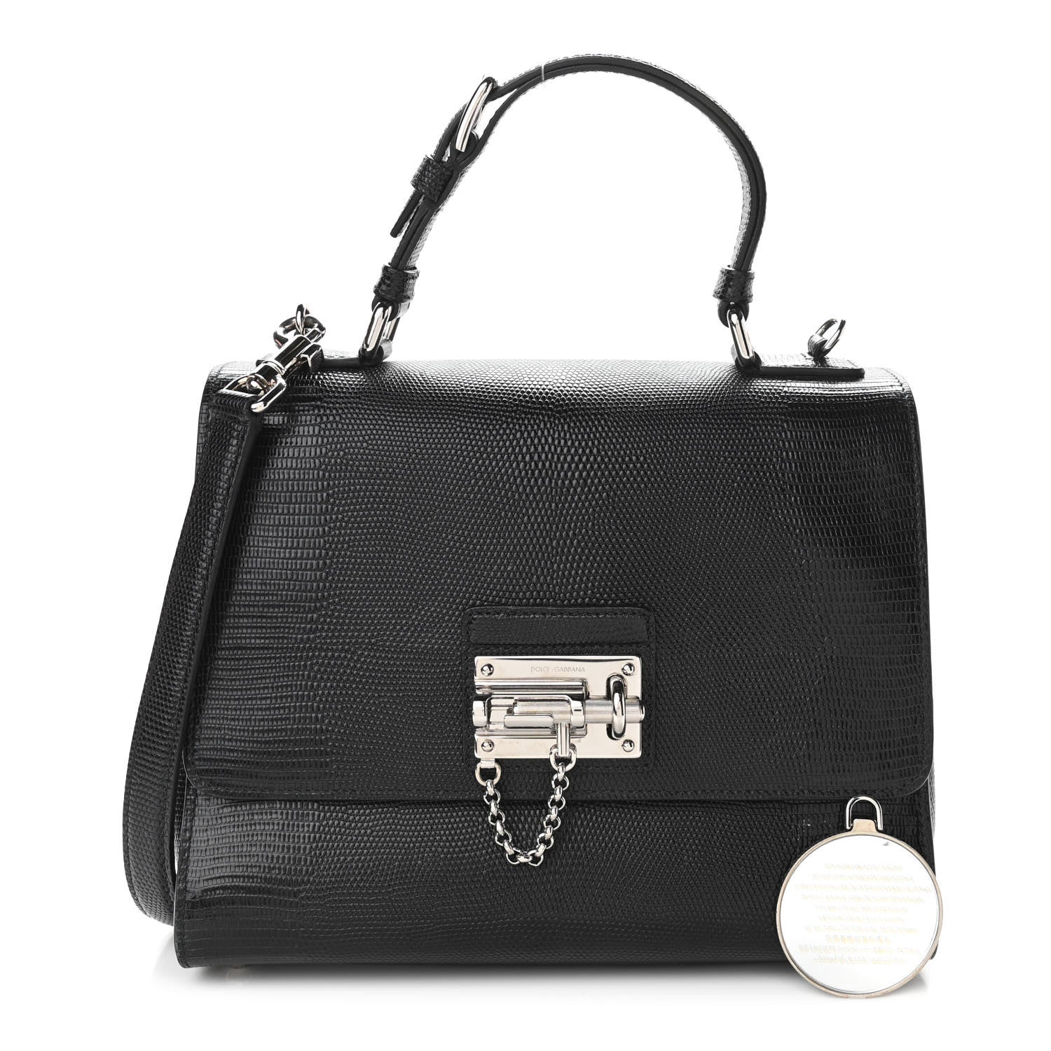 Dolce & Gabbana Lizard Calfskin Embossed Medium Monica Top Handle Bag Black 1 of 13