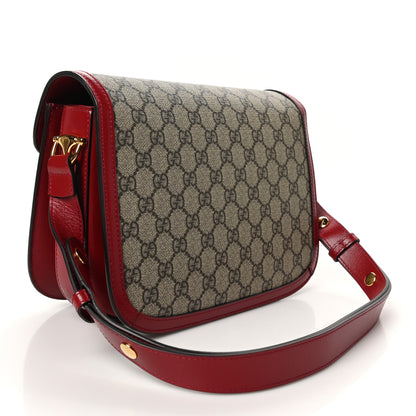 Gucci GG Supreme Monogram Azalea Calfskin Horsebit 1955 Shoulder Bag Beige Ebony New Cherry Red 3 of 10