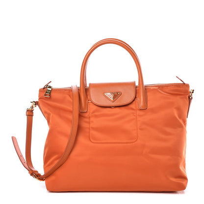 Prada Tessuto Nylon Saffiano Tote Papaya 1 of 9