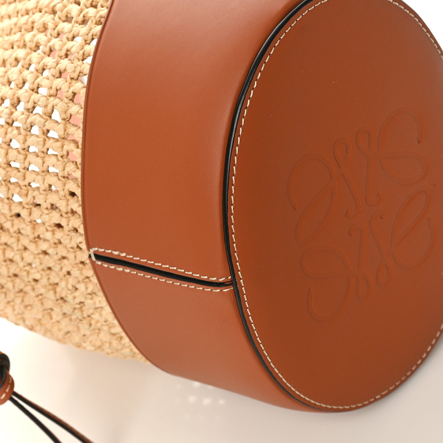 Raffia Calfskin Balloon Bucket Bag Natural Tan