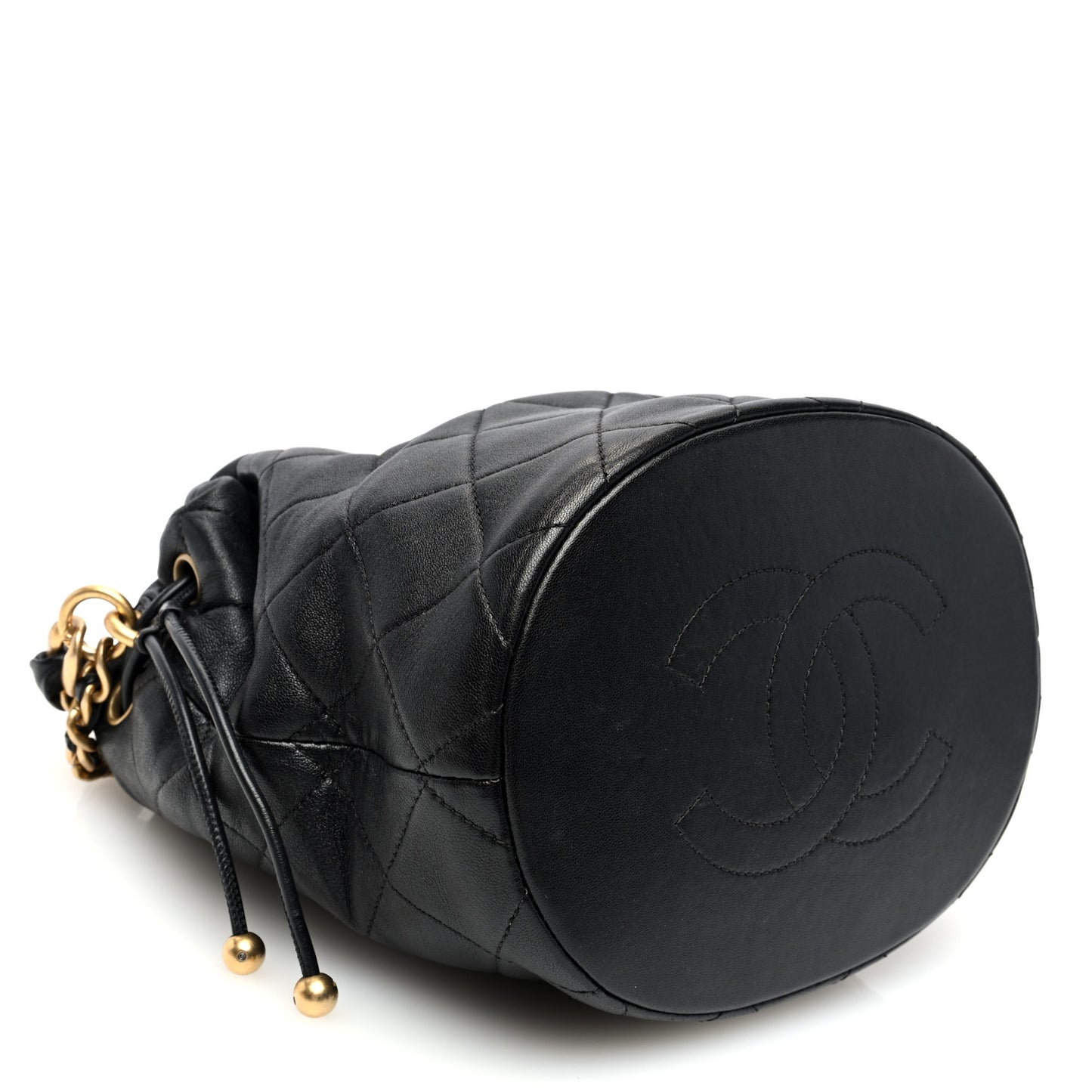 Shiny Lambskin Quilted Small Chain Is More Drawstring Bag Black