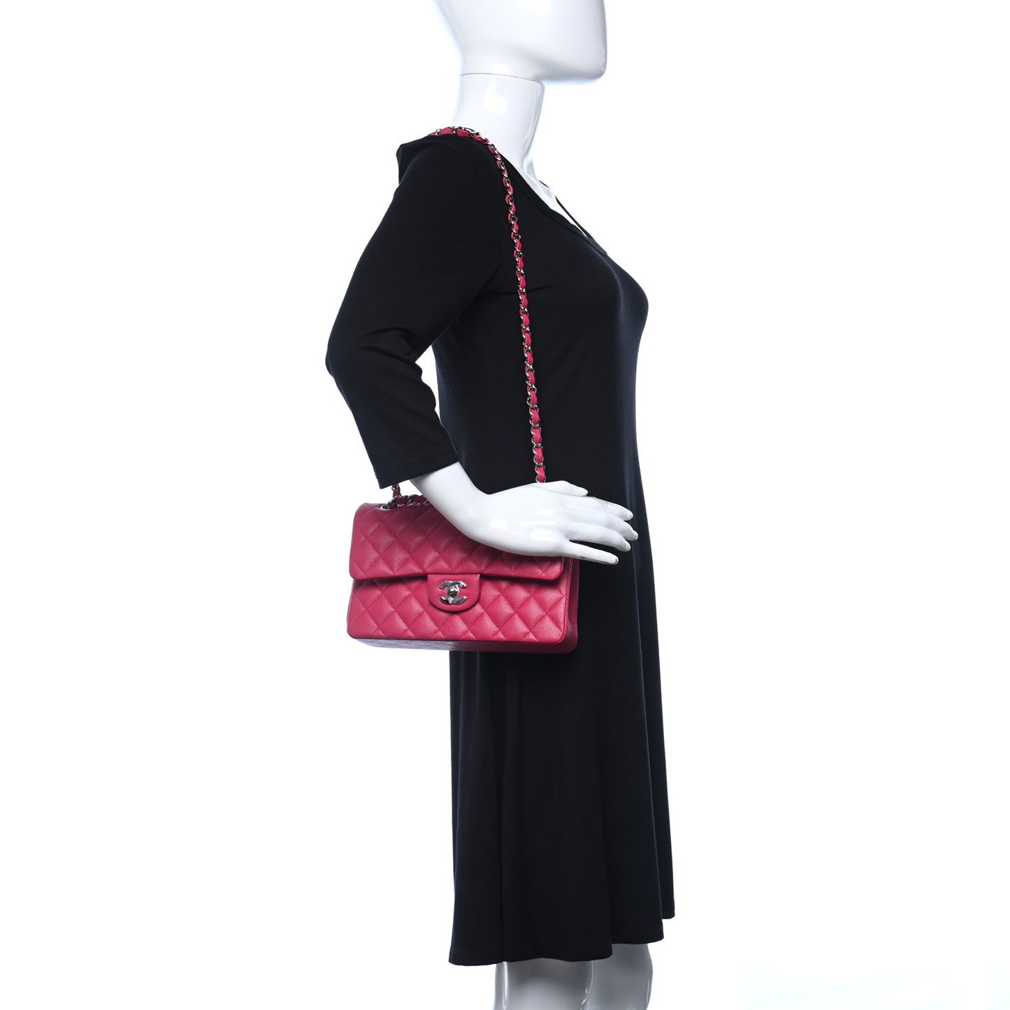 Caviar Quilted Small Double Flap Dark Pink