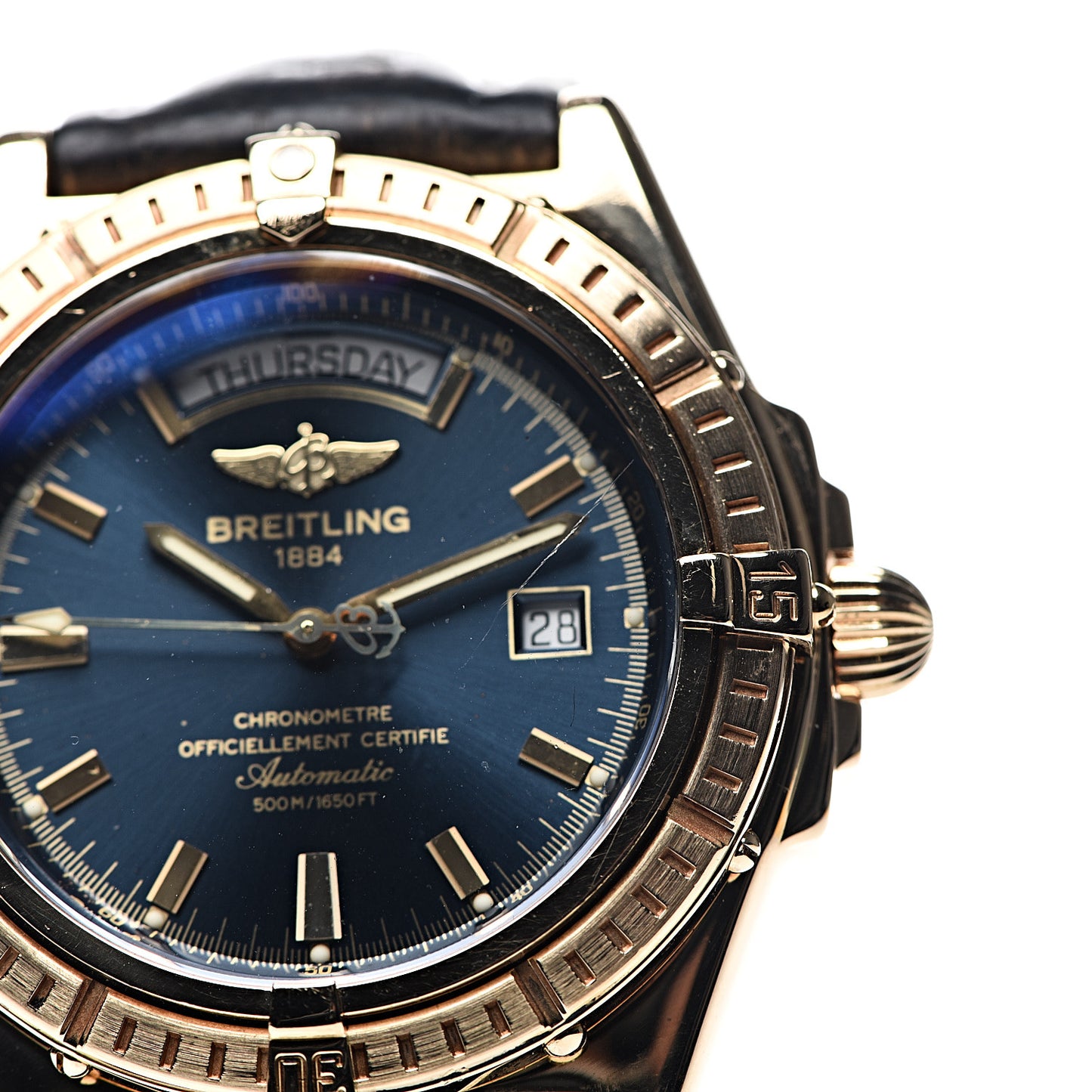 18K Yellow Gold Alligator 44mm Windrider Headwind Automatic Watch Blue K45355