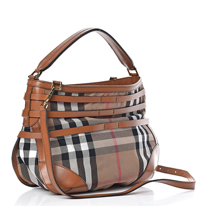 Burberry House Check Bridle Calfskin Small Dutton Hobo Light Tan 3 of 14