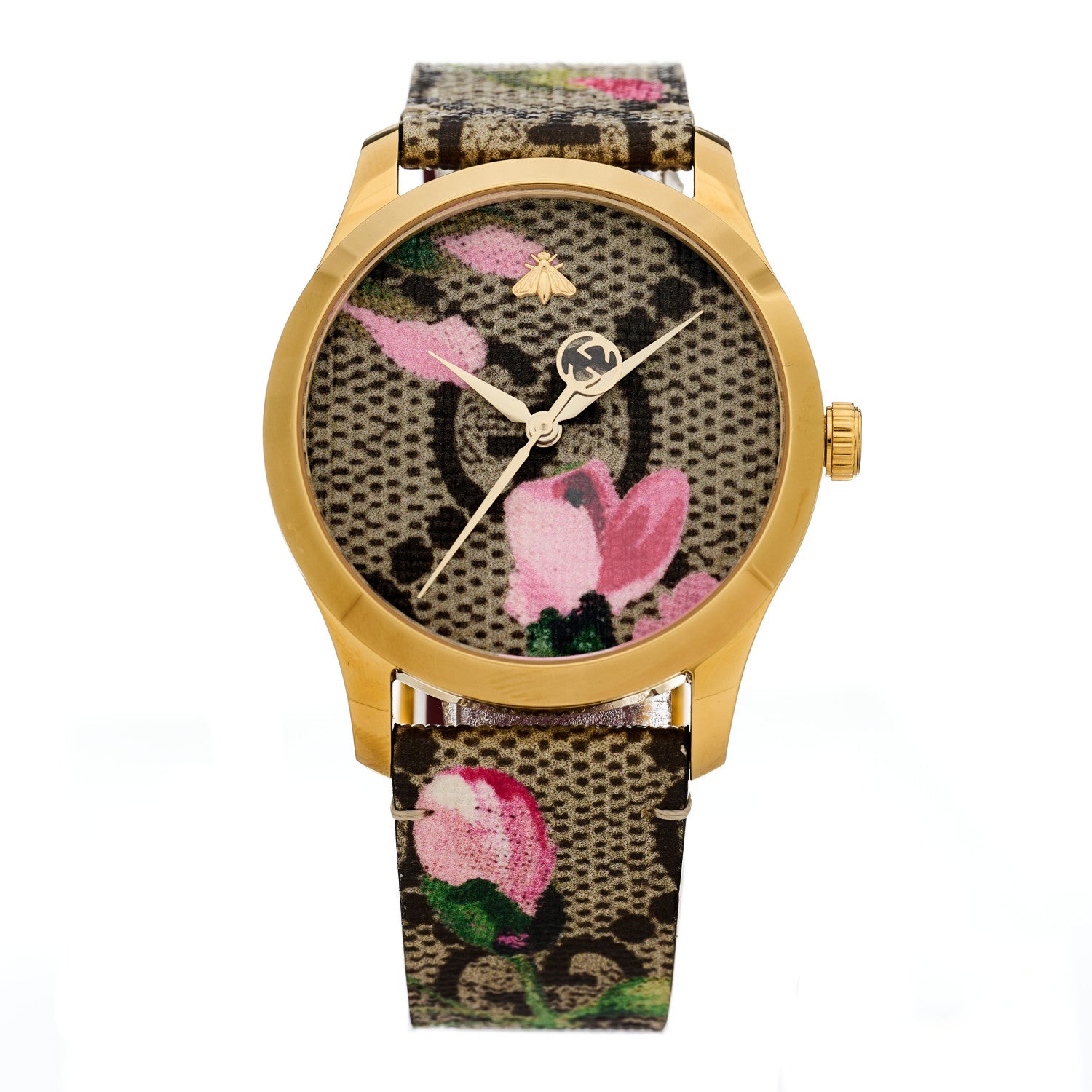 Gucci Stainless Steel Canvas 38mm G-Timeless Supreme GG Blooms Quartz Watch Brown 1 of 5