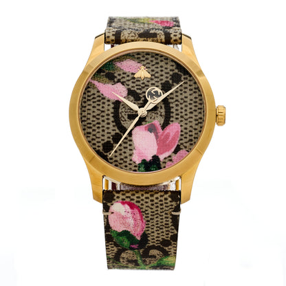 Gucci Stainless Steel Canvas 38mm G-Timeless Supreme GG Blooms Quartz Watch Brown 1 of 5