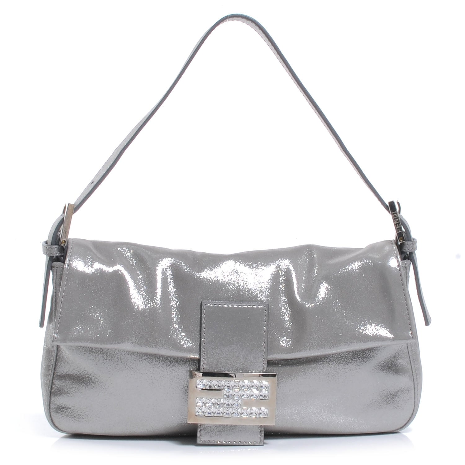 Fendi Metallic Lurex Crystal Baguette Silver 1 of 7