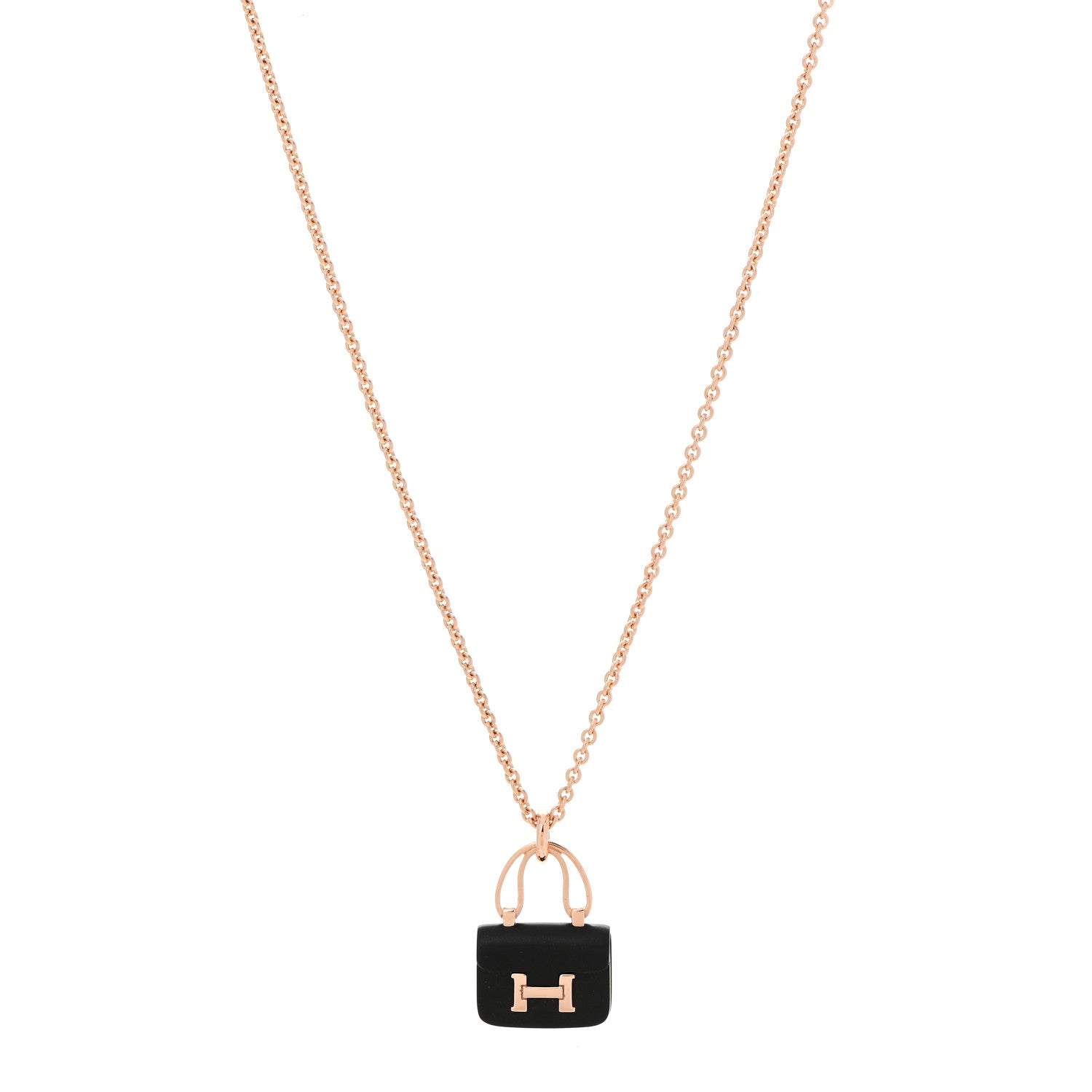 Hermes 18K Rose Gold Black Jade Constance Amulettes Pendant Necklace 1 of 6