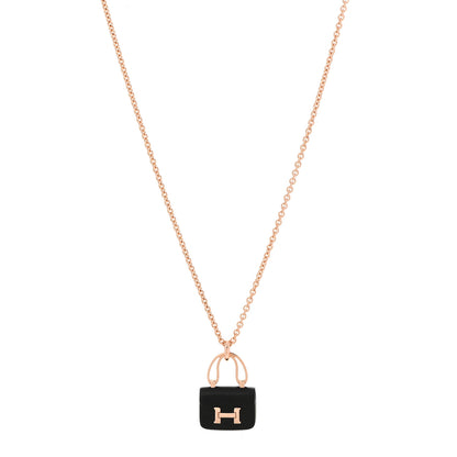 Hermes 18K Rose Gold Black Jade Constance Amulettes Pendant Necklace 1 of 6