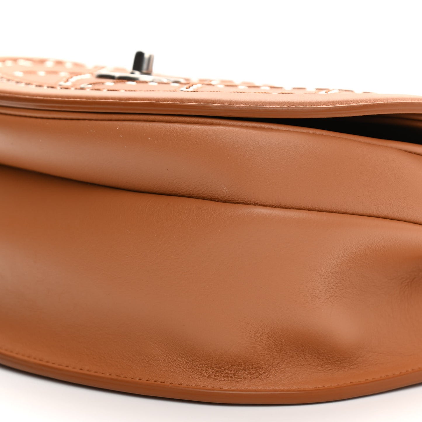 Calfskin Coco Eyelets Small Flap Bag Camel