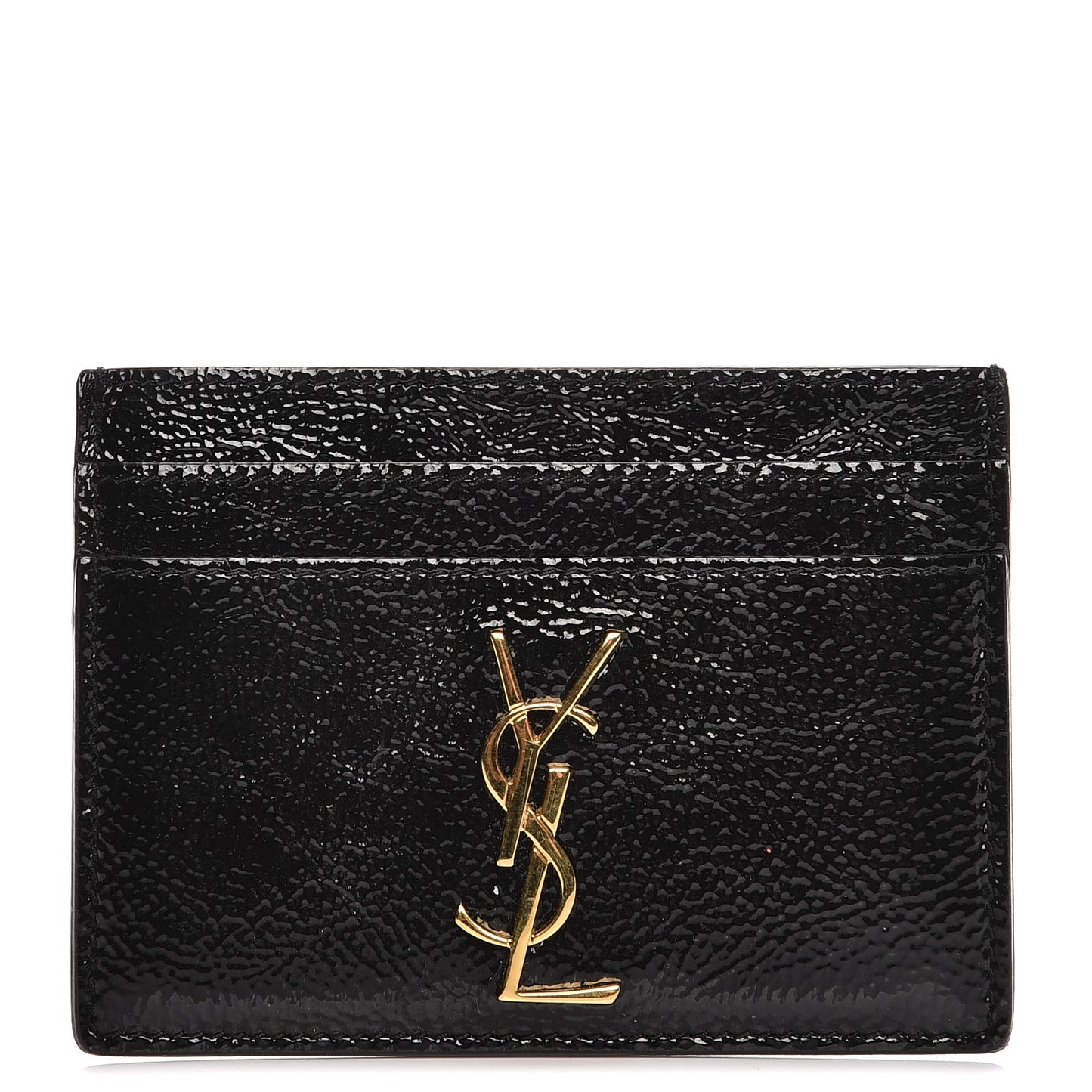 Textured Patent Monogram Credit Card Case Black
