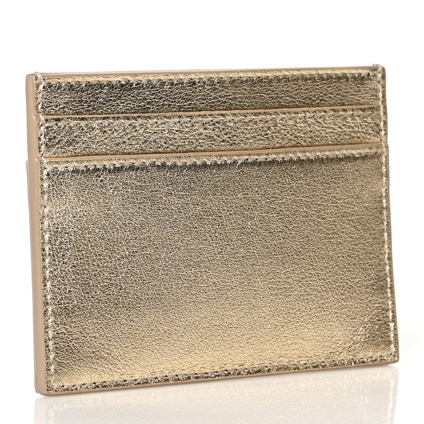 Metallic Calfskin Monogram Credit Card Case Gold