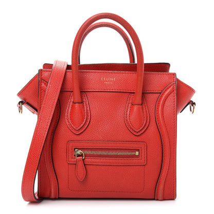 Celine Drummed Calfskin Nano Luggage Coquelicot 1 of 16