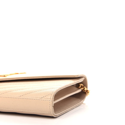 Saint Laurent Grain De Poudre Matelasse Chevron Monogram Chain Wallet Nude Powder 8 of 10