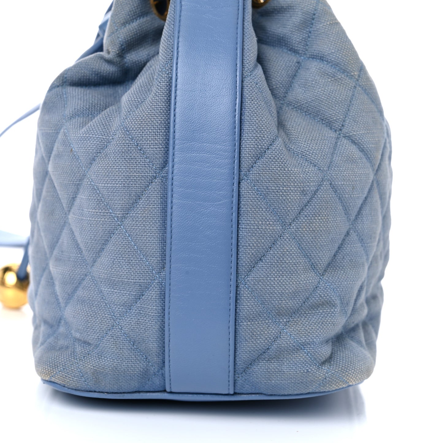 Canvas Quilted CC Drawstring Bucket Bag Blue