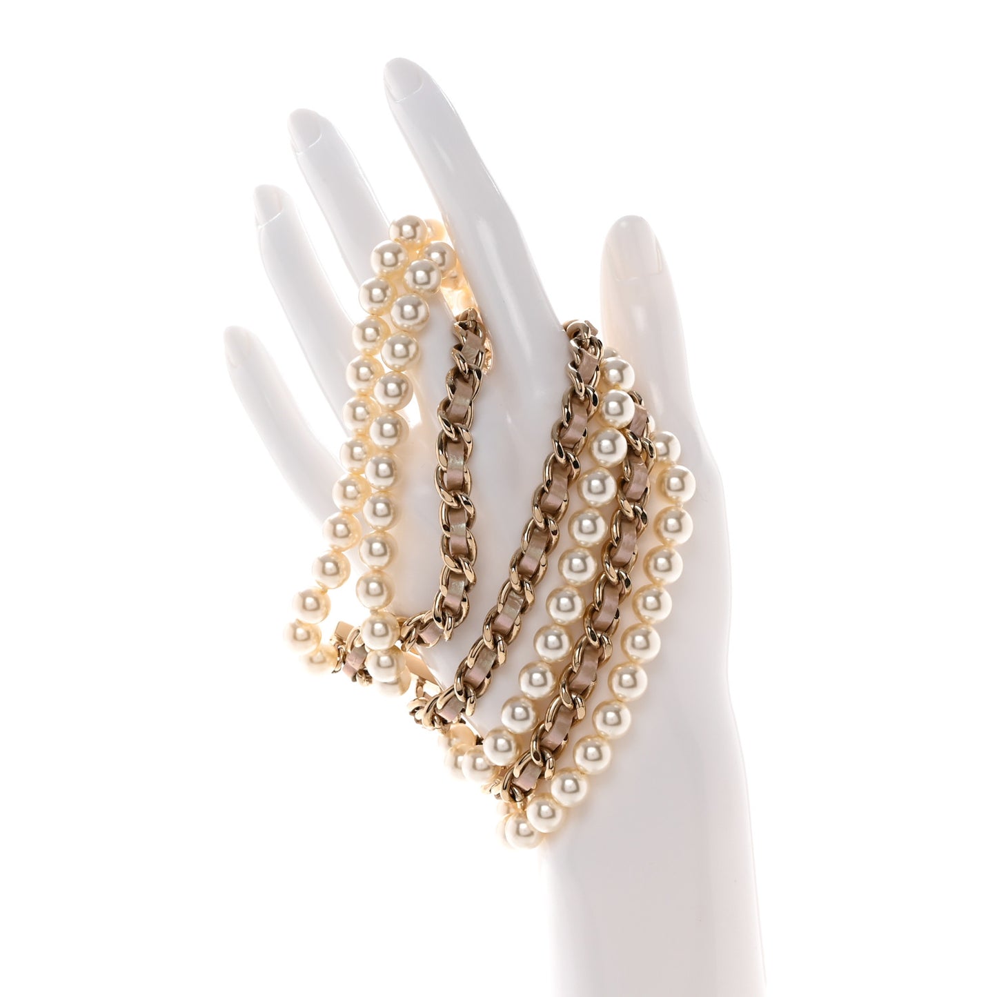 Lambskin Pearl Multistrand Bracelet White Beige