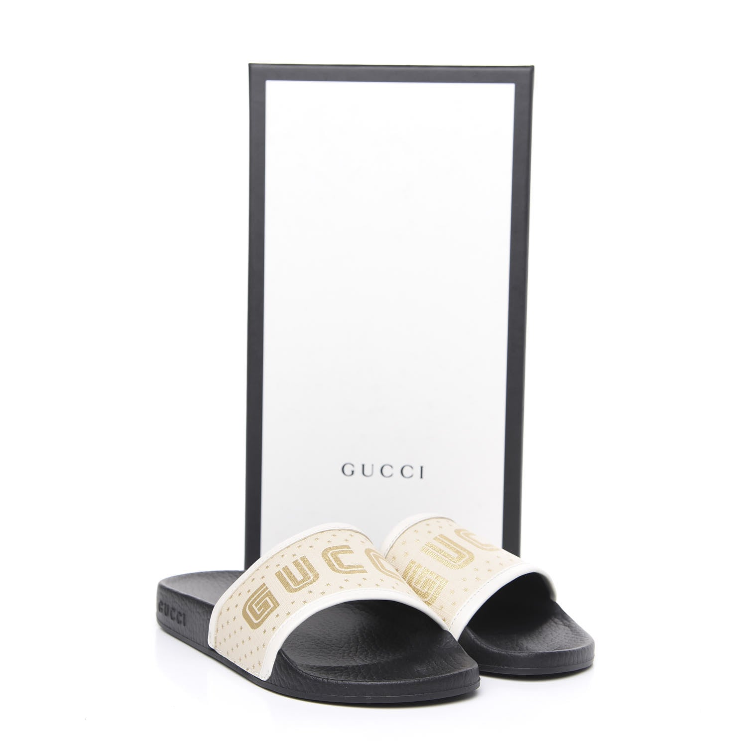 Gucci X SEGA Supreme Canvas GUCCY Stars Womens Slide Sandals 37 Mystic White Gold 6 of 6