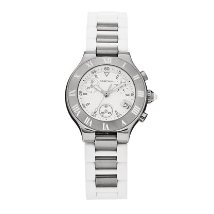 Cartier Stainless Steel Rubber 32mm Must 21 Chronoscaph Quartz Watch 1 of 5