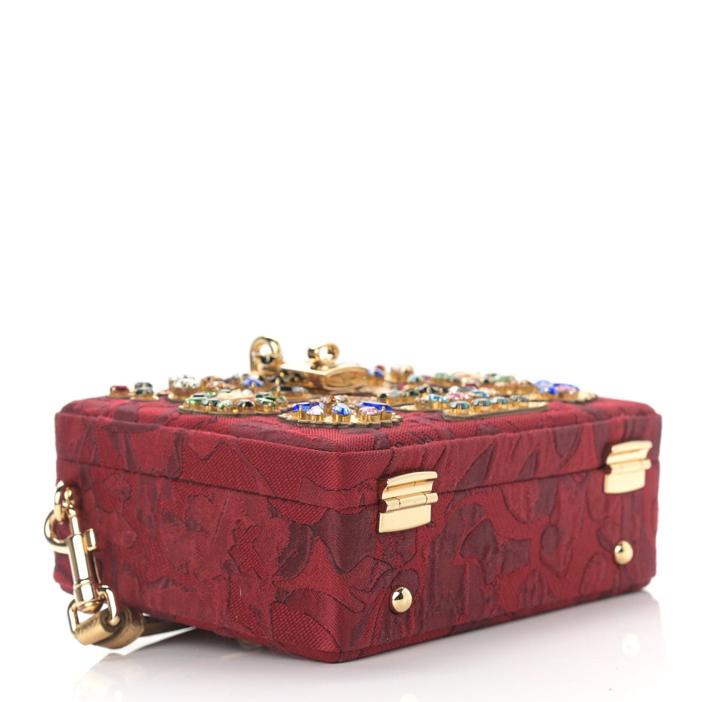 Brocade Dauphine Crystal Embellished Box Bag Red Gold