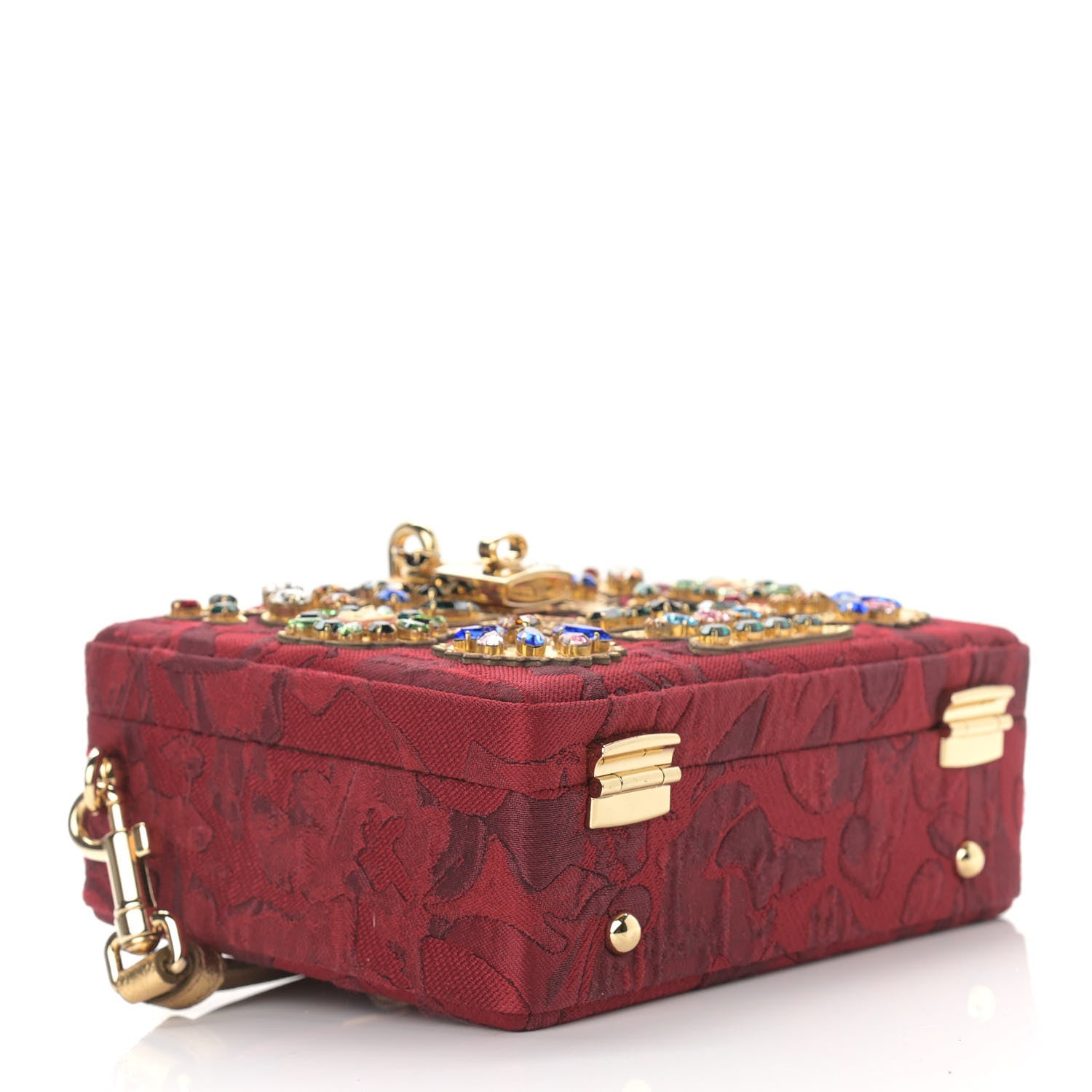Dolce & Gabbana Brocade Dauphine Crystal Embellished Box Bag Red Gold 4 of 9