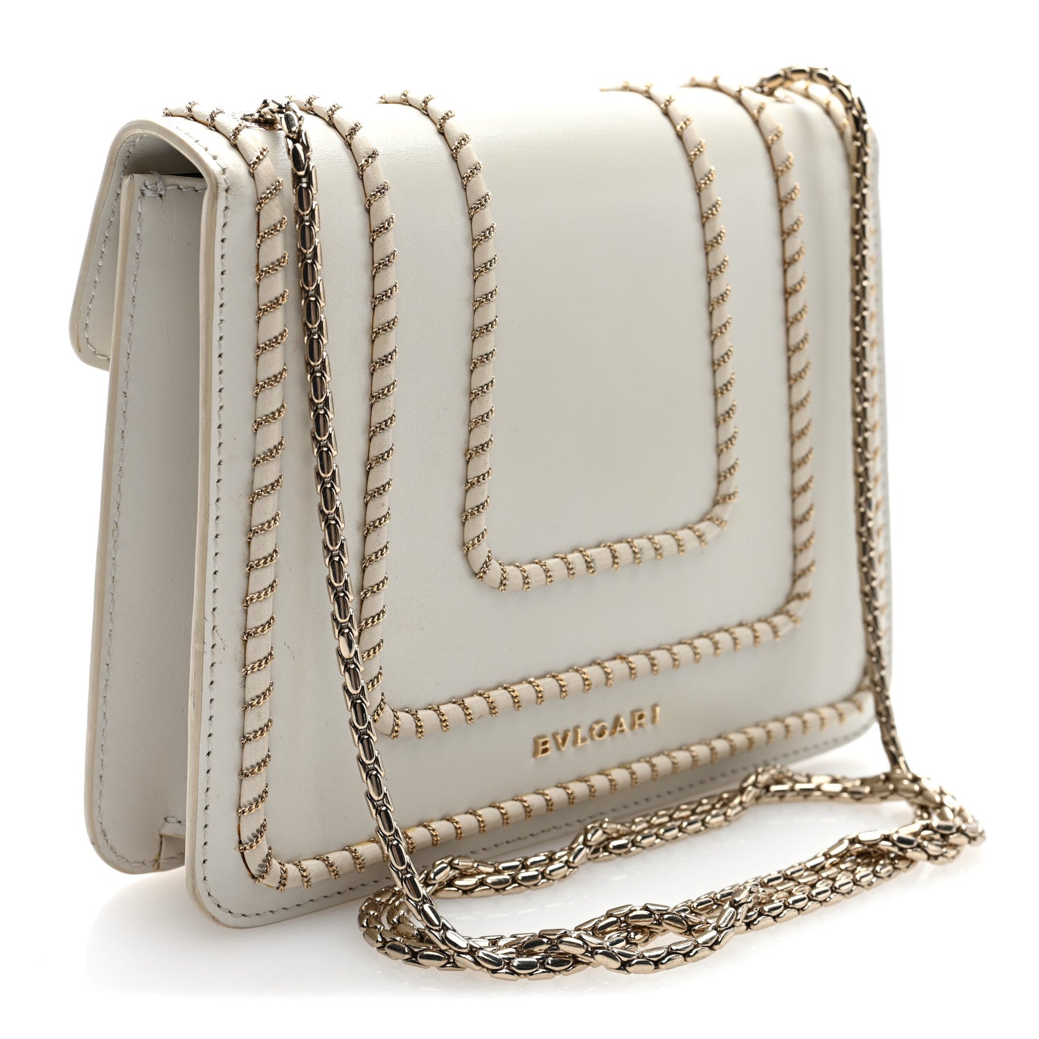 Bulgari Calfskin Woven Chain Serpenti Forever Crossbody Bag White 3 of 9