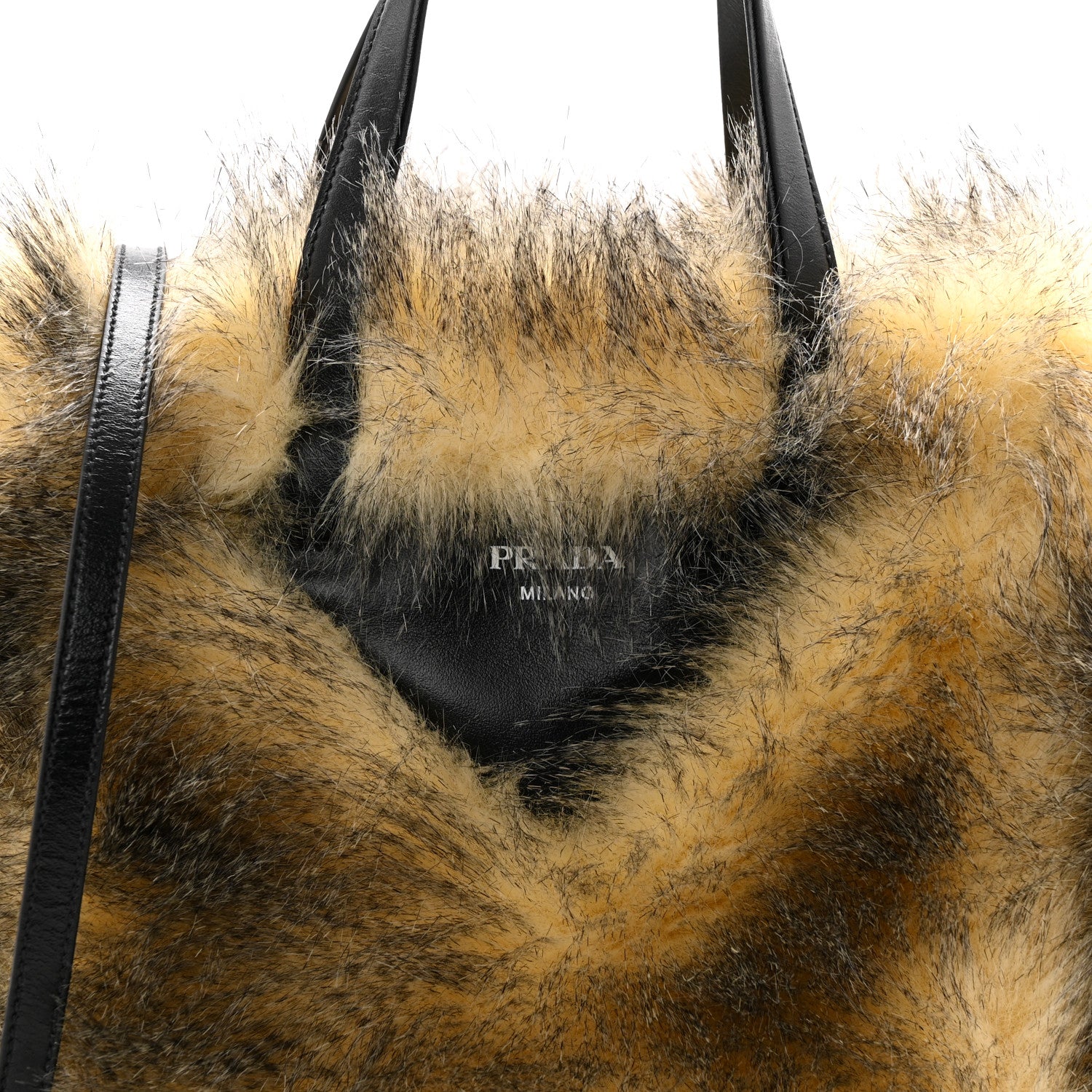 Prada Aspen Vitello Faux Fur Tote Crema Black 7 of 9
