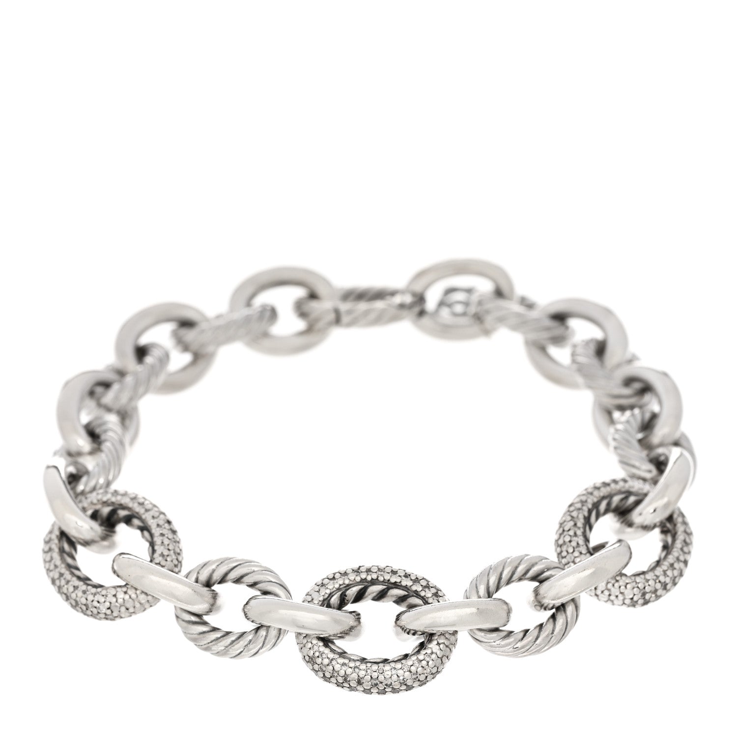 David Yurman Sterling Silver Diamond 15mm Large Oval Link Bracelet 1 of 3