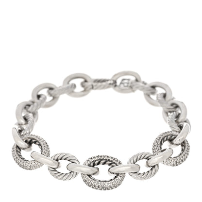 David Yurman Sterling Silver Diamond 15mm Large Oval Link Bracelet 1 of 3