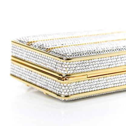 Judith Leiber Swarovski Crystal Striped Minaudiere Clutch Silver Gold 7 of 11