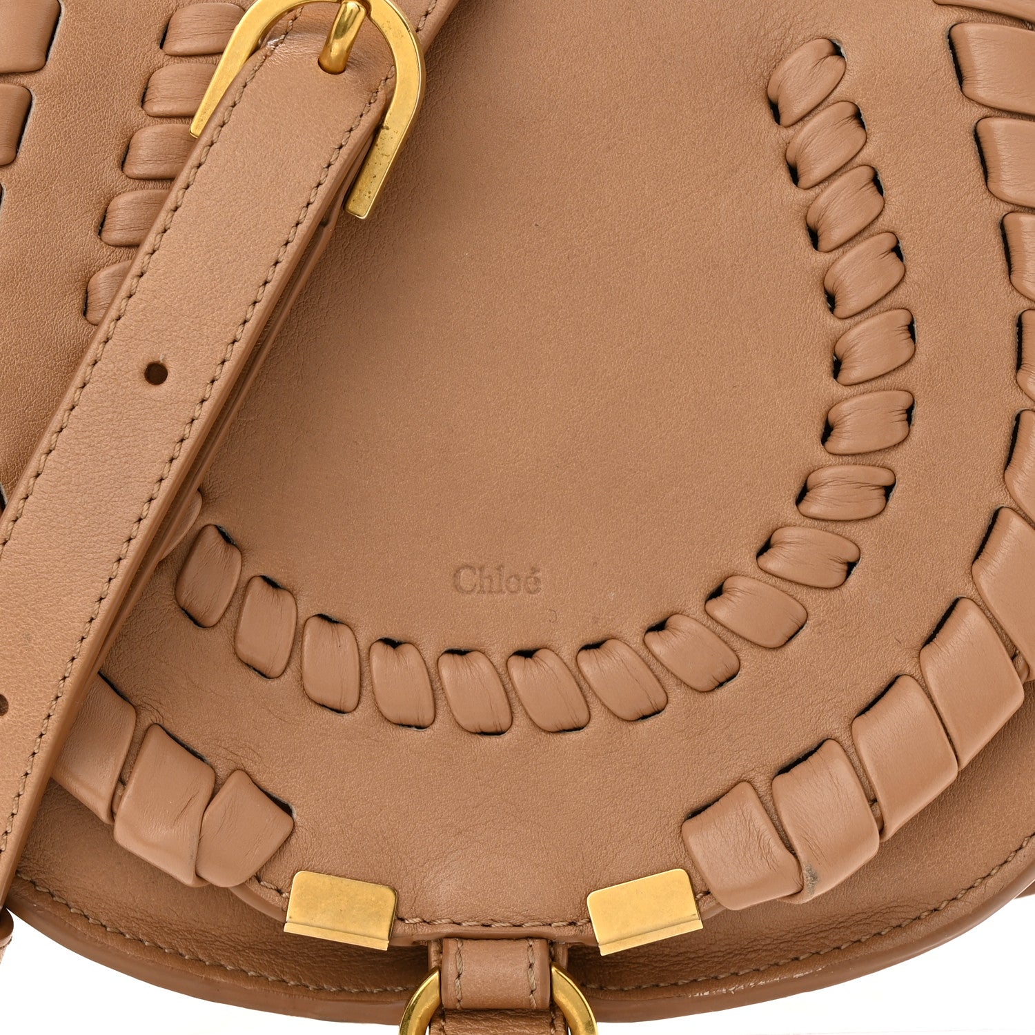 Chloe Calfskin Whipstitch Mini Marcie Round Crossbody Bag Light Tan 8 of 11