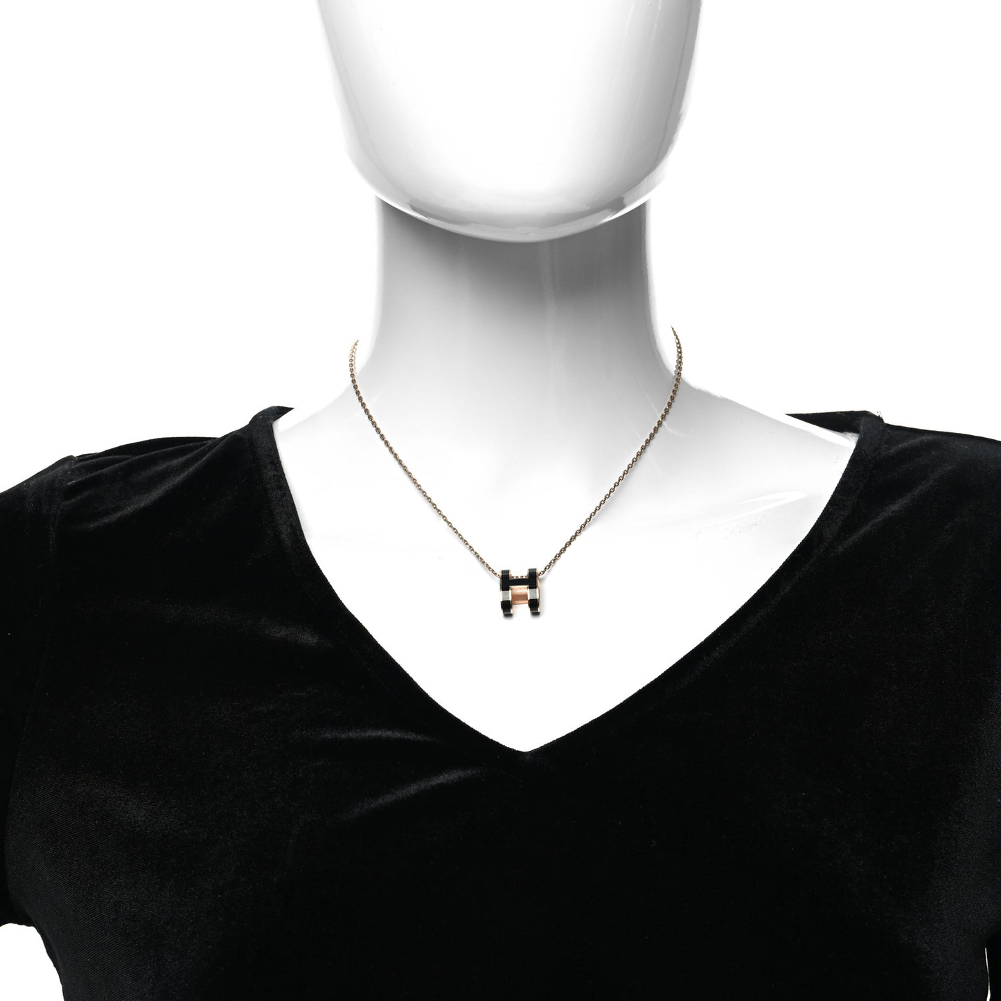Lacquered Rose Gold Pop H Pendant Necklace Black