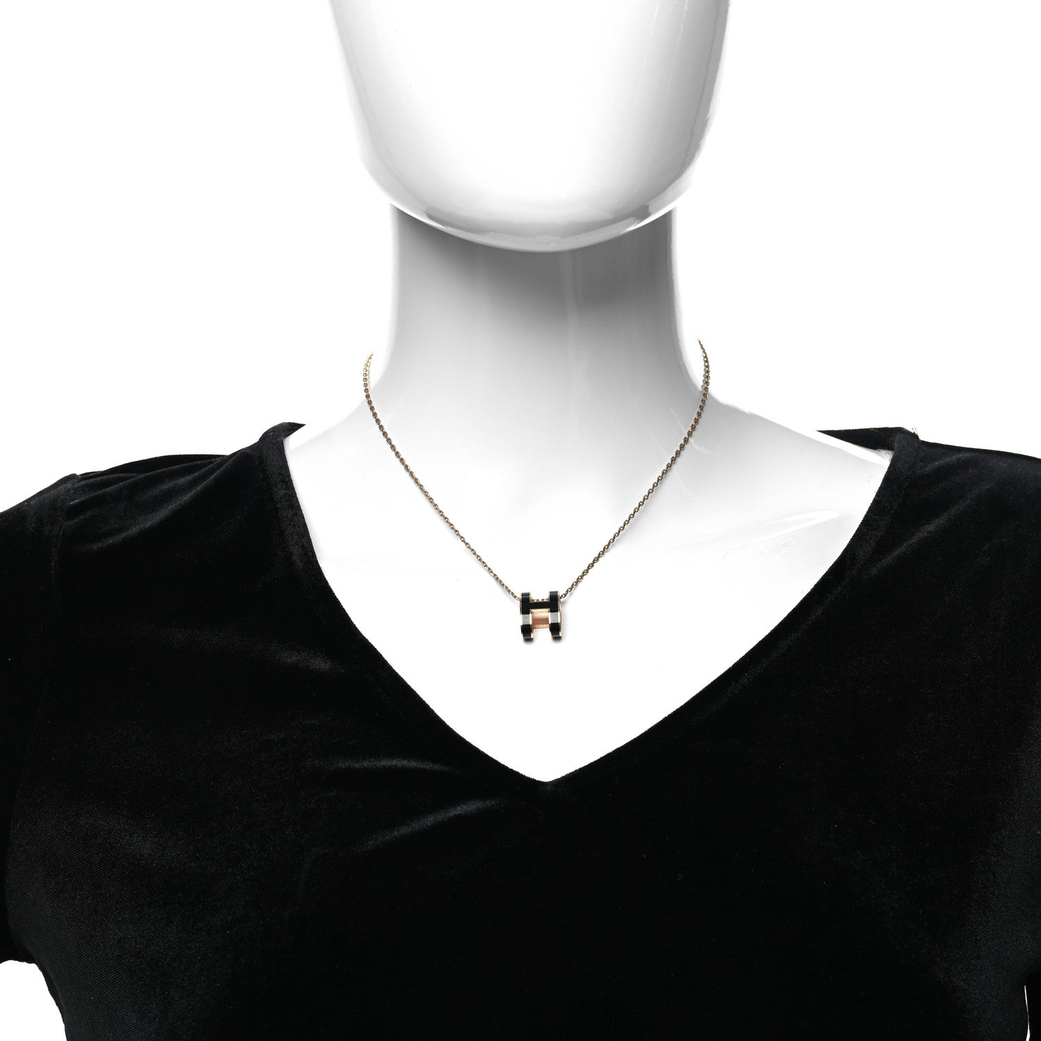 Hermes Lacquered Rose Gold Pop H Pendant Necklace Black 2 of 5