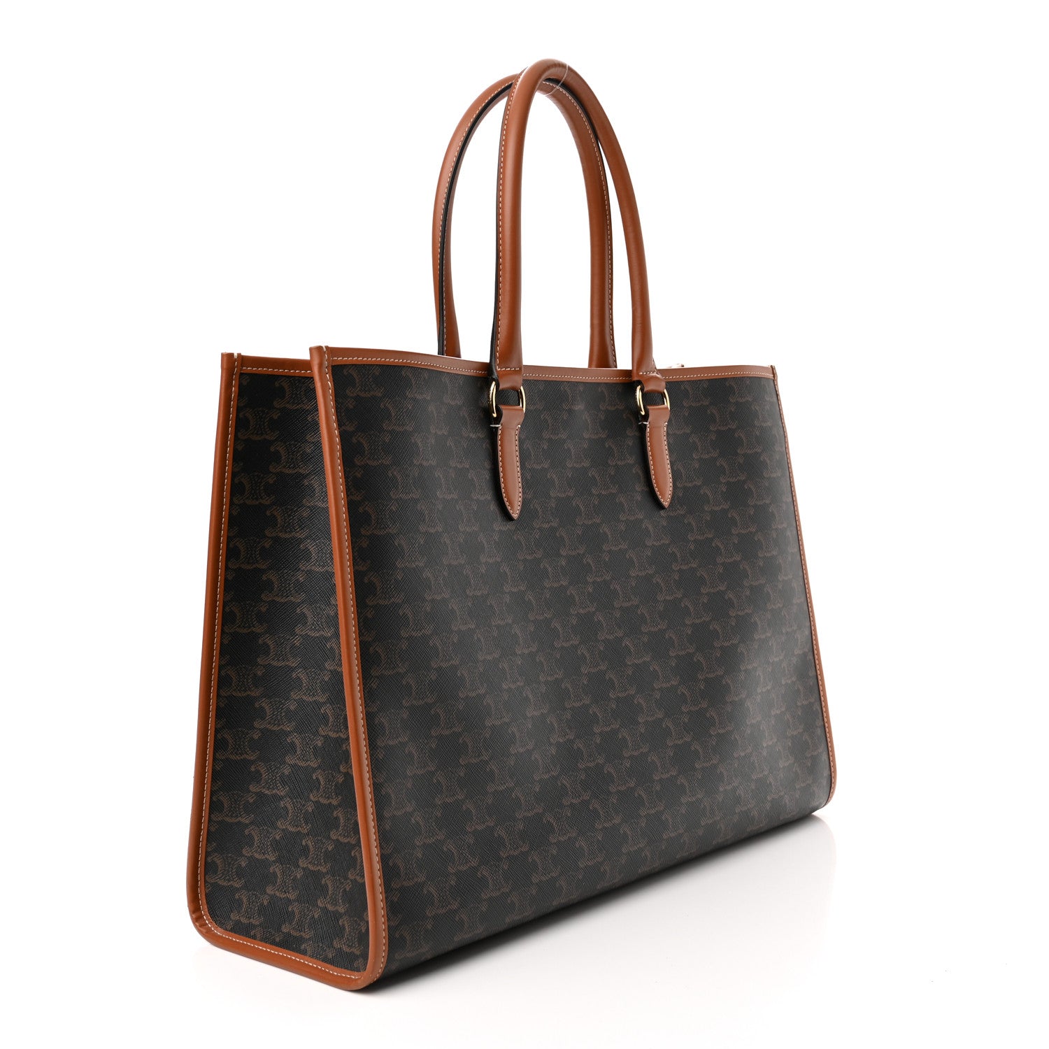 Celine Triomphe Canvas Calfskin Horizontal Cabas Tan 2 of 10