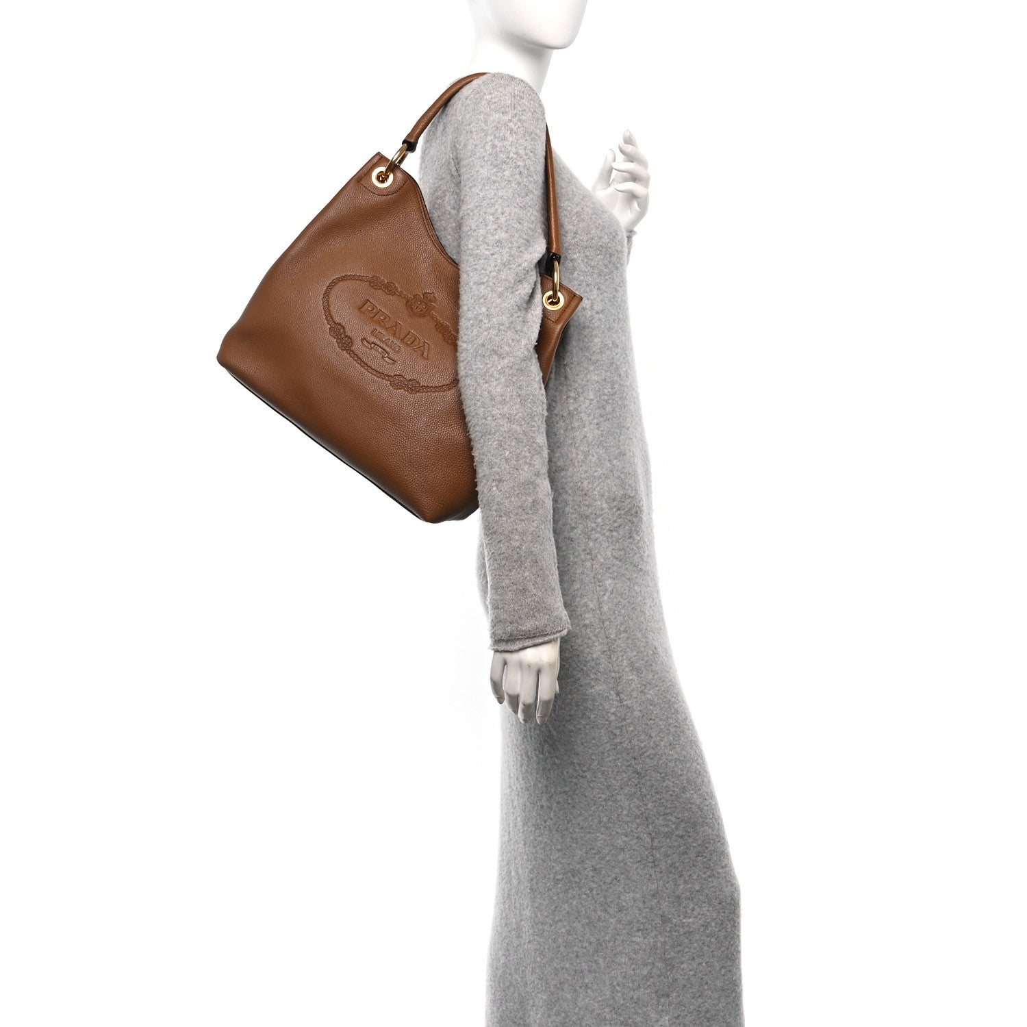 Prada Vitello Phenix Embossed Logo Hobo Cannella 2 of 10